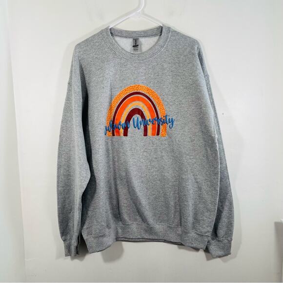 Auburn University Tops - Auburn University Gray Orange Rainbow Crewneck Pullover Sweatshirt Large